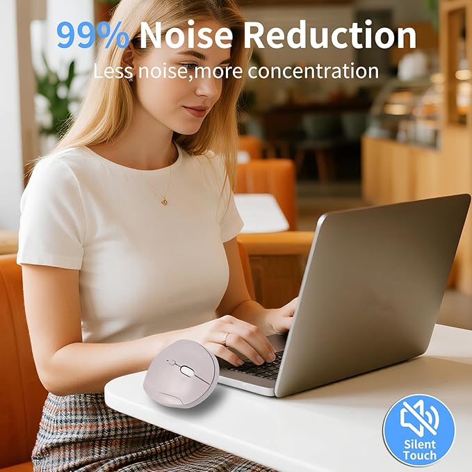 Wireless Silent Ergonomic Vertical Mouse - Dual Mode 2.4G/Bluetooth, Rechargeable Type C, Pain Relief for Office and Home Use, Compatible with Laptop & PC (Gray)