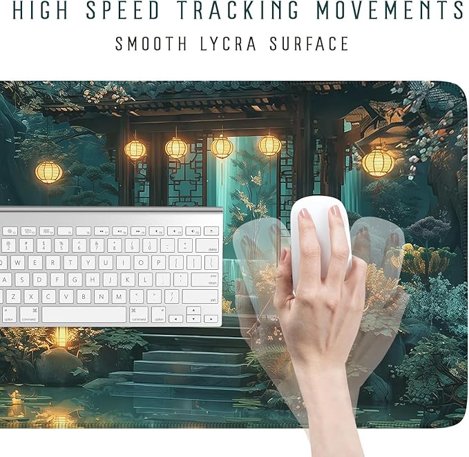 Cozy Anime Mouse Pad- Green Lofi Desk Mat - Cute Desk Decor, XXL-31.5x15.7in- Japanese Aesthetic Keyboard Gaming Mouse Pad-for Desk with Stitched Edges Non-Slip Cozy Office Decor