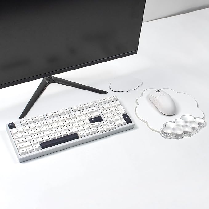 Cloud Mouse Pad with Gel Wrist Support - Clear Ergonomic Mousepad with Non-Slip Base and Cute Coaster for Computer Keyboard Typing Pain Relief/Laptop/Home/Office (Cloud Shape, 2 PCS)