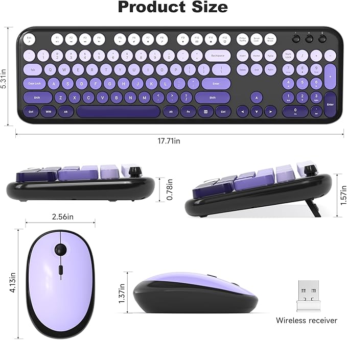 MOFII Wireless Keyboard and Mouse Combo - Blackpurple-Gradient Full-Sized Plug and Play Colorful Computer Keyboards - 104 Keys Round Keycap USB 2.4G Cute Keyboard for Windows/Laptop/Mac/Desktop/PC