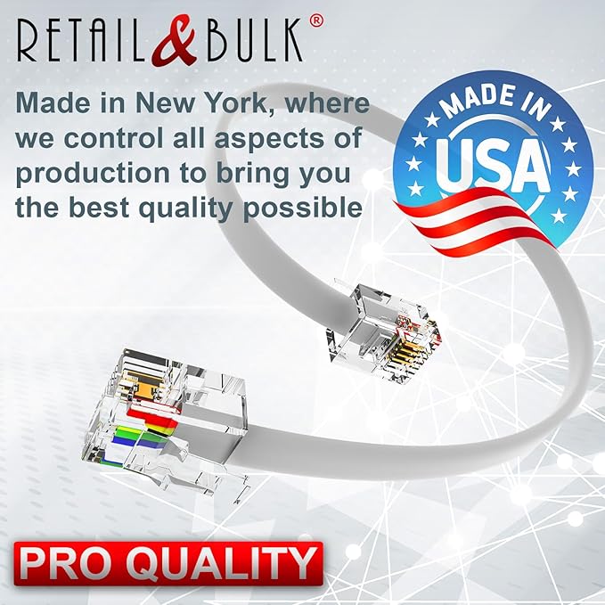 (2 Pack) 3 Feet RJ11 to RJ45 Cable for Telephone Service (3 ft, White)