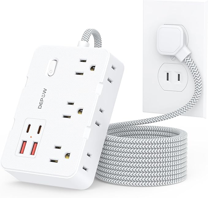 2 Prong to 3 Prong Adapter Power Strip, 10 FT Extension Cord with 6 Outlets & 4 USB Ports (2 USB-C), 1050J Two Prong Surge Protector, Wall Mount - Ideal for Old Houses
