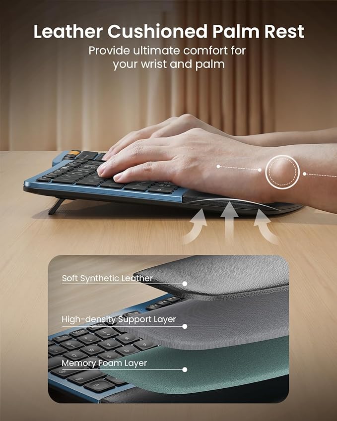 ProtoArc Backlit Wireless Full Size Ergonomic Keyboard Blue and Bluetooth Ergonomic Vertical Mouse Blue