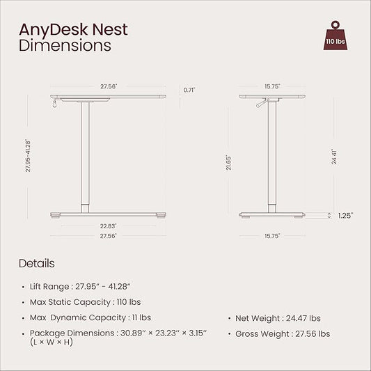 TopJob ANYDESK NEST Mobile Standing Desk, Portable with Hidden Wheels Non Folding, Sit Stand Desk, Computer Workstations, Home Use, Couch Side Table, Bedside Table, Kitchen Prep Table (Indigo)