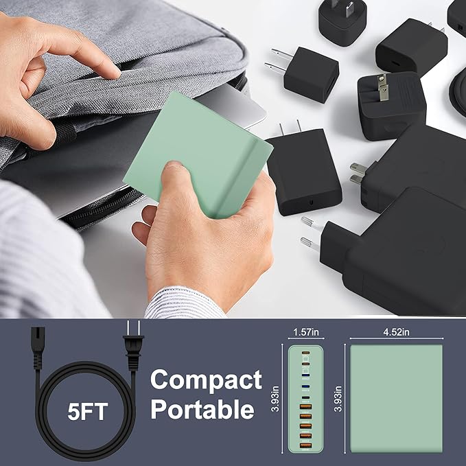 800W USB C Charger Block,10-Port Charging Station GaN Fast Charging Type C & USB A Wall Charger Adapter for MacBook Pro/Air,iPhone,iPad,Dell XPS,Samsung Galaxy(Green)