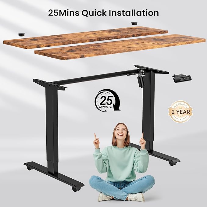 farexon Electric Standing Desk Adjustable Height, 48x 24 Inches Sit Stand Up Computer Desk with Double Metal Hook,4 Memory Preset Heights, 27''-46'' Lifting Range for Home/Office(Brown)