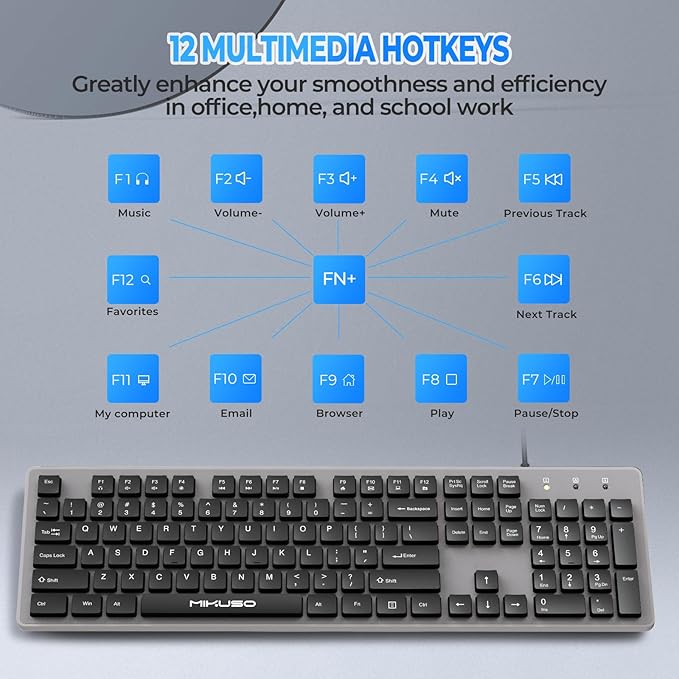 Fade-Proof Lettering Wired Keyboard Full Size - Business Office Keyboard With Laser Etched Keys, Integrated Bracket, Spill-Resistant Design 5.2ft Usb Cable For Windows Ergonomic Typing For Home Office