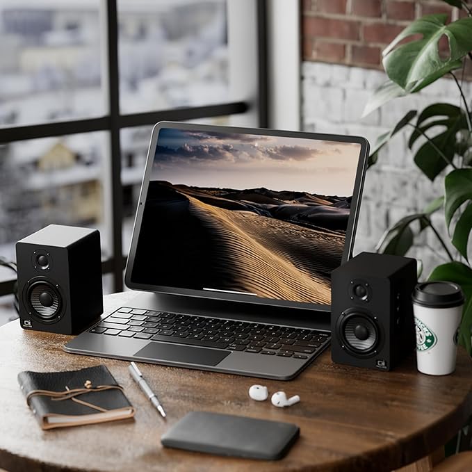 H1 Computer Speakers for Desktop PC, Monitor & Laptop, 60W Powered 2.0 Stereo with Bluetooth, 24-Bit USB-C DAC, Optical, 3.5mm AUX, Bass/Treble Control, Black