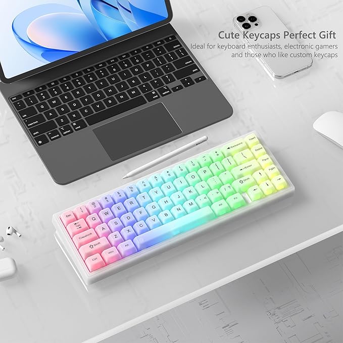 Womier Keyboard Keycaps Jelly, Cute White Keycaps 60 65 75 100 Percent, Transparent Clear Custom Key Cap Set for Cherry MX, Kailh, Outemu, Gateron Mechanical Keyboards(MDA Profile)