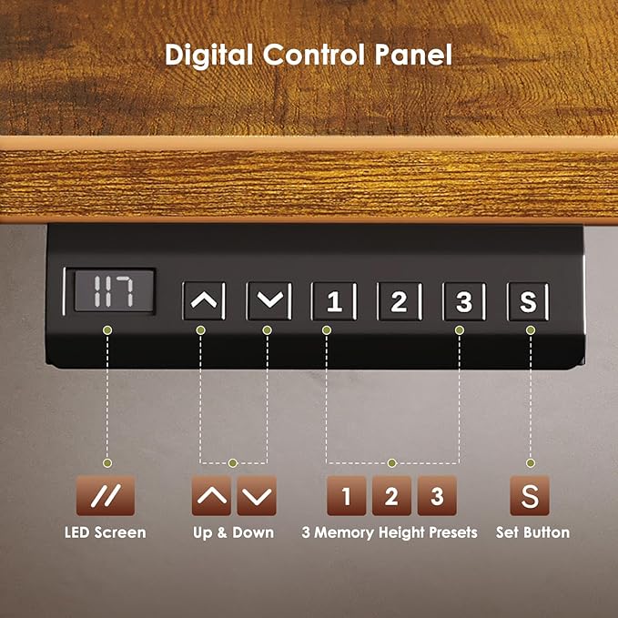 OffiGo Electric L Shaped Standing Desk, 63 Inches Height Adjustable Table, Reversiable Corner Stand Up Desk, Lifting Computer Table for Home Office, Computer Workstation, Rustic Brown