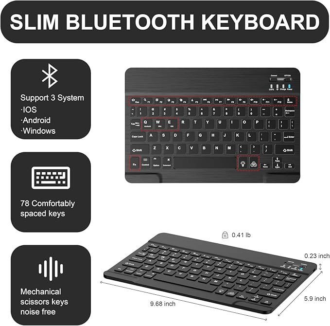 Soke for iPad (A16) 11th/10th Generation Case with Keyboard(2025/2022)-7 Color Backlight Wireless Detachable Folio Keyboard Cover with Built-in Pencil Holder for iPad 11/10.9 inch, Black Marble