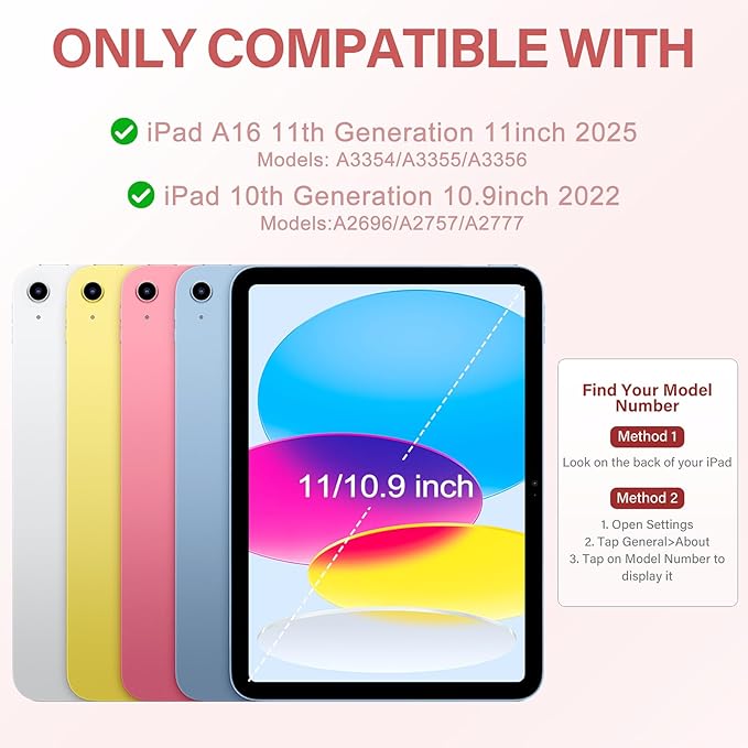 for iPad A16 11th 10th Case with Keyboard: Backlit Keyboard Case with Trackpad & Pencil Holder, Magnetic Detachable for Students Daily Learning & Note-Taking, Pink