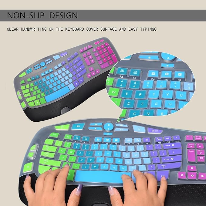 Keyboard Cover for Logitech K350 MK550 MK570 Wireless Wave Keyboard,Colorful Silicone Keyboard Protector Skin for Logitech K350 MK550 MK570 Ergonomic Keyboard Protective Accessories(Utra-Thin)