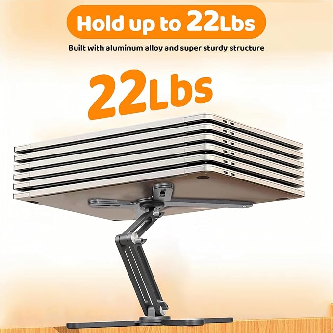 Laptop Stand with 360 Rotating Base, Computer Notebook Laptop Riser Metal Holder for Desk Collaborative Work, Fully Foldable for Easy Storage, Fits All MacBook, Laptops up to 16 inches, Grey