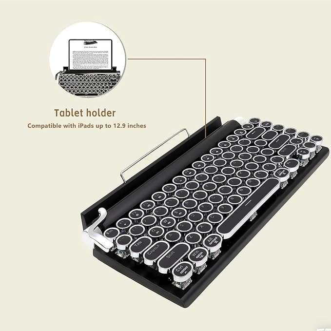 Adventurers Typewriter Style Retro Mechanical Keyboard, White Backlight, 83 Key Bluetooth 5.0 Blue Axis Compatible with Desktop, Laptop, Mac and Mobile, Black, 12.3 x 6.6 x 1.6 Inches