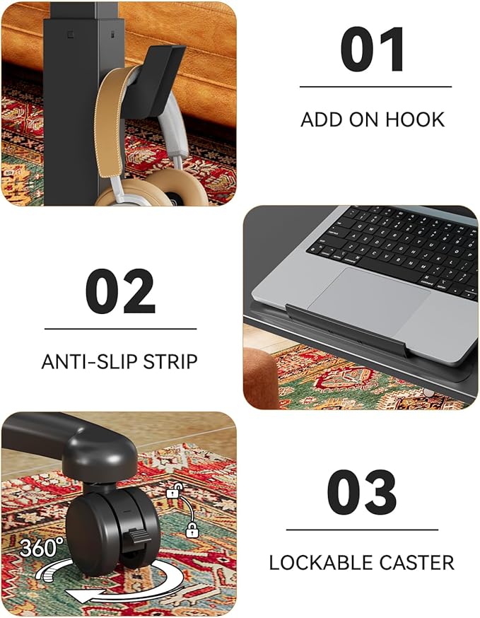 JOY worker Foldable Mobile Standing Desk, Upgraded Height Adjustable Rolling Desk, Max Height 47.6", 90° Tiltable Board & Base, Portable Workstation with Moveable Wheels, Holds Up to 22lbs, Black