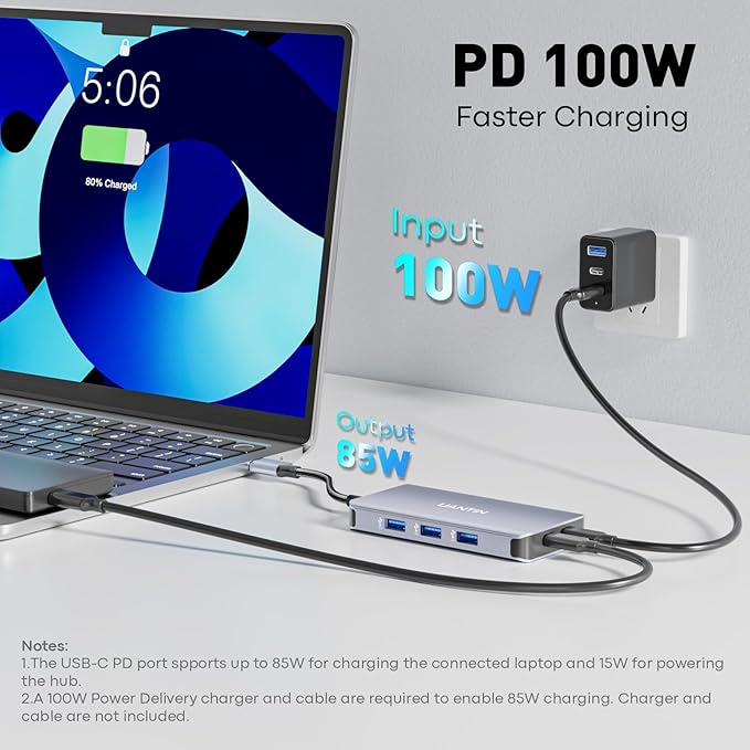 USB C Docking Station Dual Monitor Adapter for Laptop, 8-in-1 Docking Station for 3 Monitors, 4K@60Hz USB C Dock Dongle with 2 HDMI+DP, 5Gbps USB A & C, 100W PD, for MacBook, Dell, HP, Surface