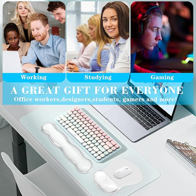 Gel Keyboard & Mouse Wrist Rest Set, Ergonomic Keyboard and Mouse Pad with Wrist Support Typing Pain Relief,Suitable for Office/Computer/Laptop/Gaming(White Set )
