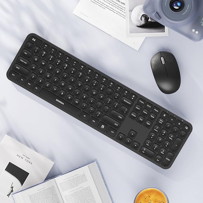 Wireless Keyboard and Mouse Combo - seenda Full Size 2.4G USB Wireless Keyboard Mouse Set, Quiet Cordless Computer Keyboard Mouse for Windows, Laptop, PC - Black