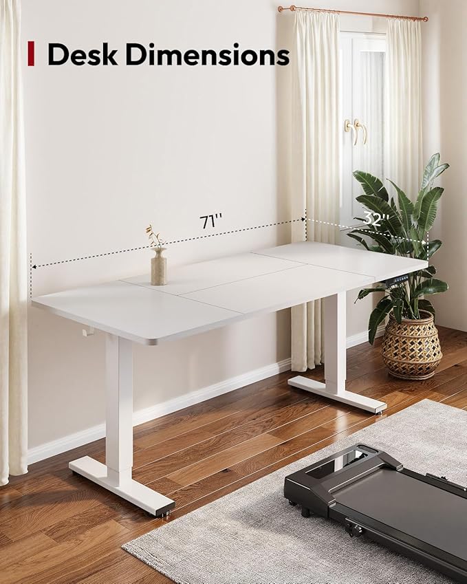 SANODESK Dual Motor Electric Standing Desk 71 x 32 Inches, Height Adjustable Sit Stand Desk with Large Splice Board for Home Office, Computer Workstation, Study & Gaming, White Frame/White Top