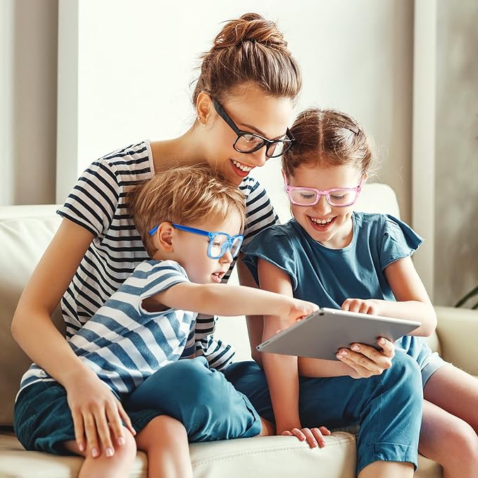 Okany Blue Light Glasses for Kids 3 Pack Blue Light Blocking Glasses for Girls Boys Computer Gaming Screen Glasses, Anti Glare Eyestrain Teen Fashion Glasses Age 3-10