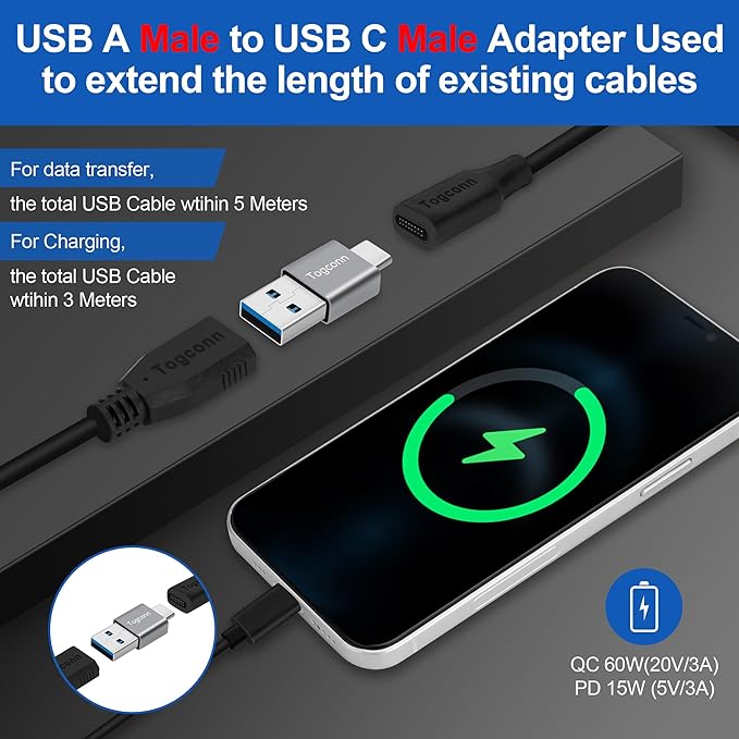 USB to USB C Adapter 4Pack, Type-C Male to USB Type-A Male Converter Connector,Support 3A Charge & 10Gbps Data Transfer Compatible with Phones, Computers, Tablet, Laptop and More