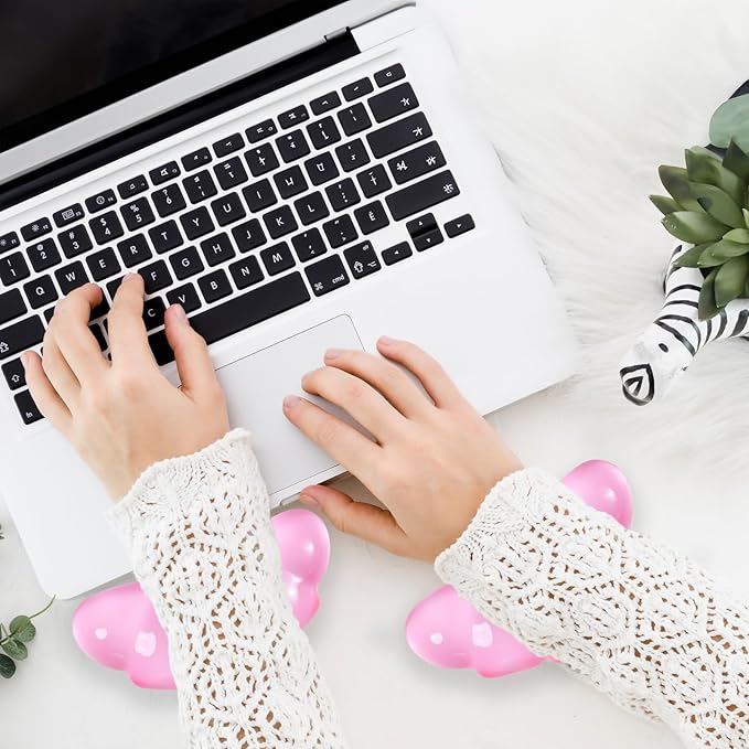 Gel Wrist Rest for Keyboard and Mouse Transparent Pink Bread Elbow Pad Cushion Ergonomic Cute Clear Cool Croissant Mouse Wrist Pad Silicone Non-Slip Support for Computer Gaming Home Office Hand Pillow
