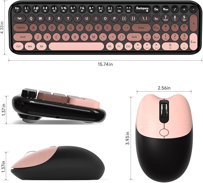 MOFII Wireless Keyboard and Mouse Combo, Full Size 2.4G Retro Round Computer Keyboard and Mouse Set, Plug and Play, for Windows, Computer, Desktop, PC, Notebook - (Lovely BlackBerry Gradient)