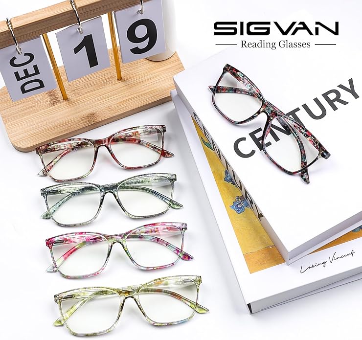 SIGVAN Ladies Reading Glasses Blue Light Blocking Spring Hinge Fashion Pattern Print Eyeglasses for Women