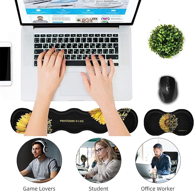 Keyboard Wrist Rest and Mouse Pad Wrist Support Set,Ergonomic Memory Foam Wrist Pad & Non Slip Base for Home Office Working Studying Easy Typing,Quote Bible Verse Proverbs 31:25