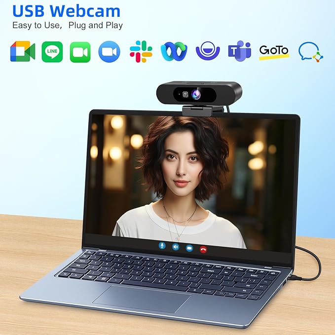 4K Webcam for PC, AI Auto Framing, Picture-in-Picture, USB Webcam with 2x Noise Reducing Mics, Auto Light Correction, 5X Zoom, 92°FOV, Plug and Play, Ideal for High-end Meeting, Video Calling