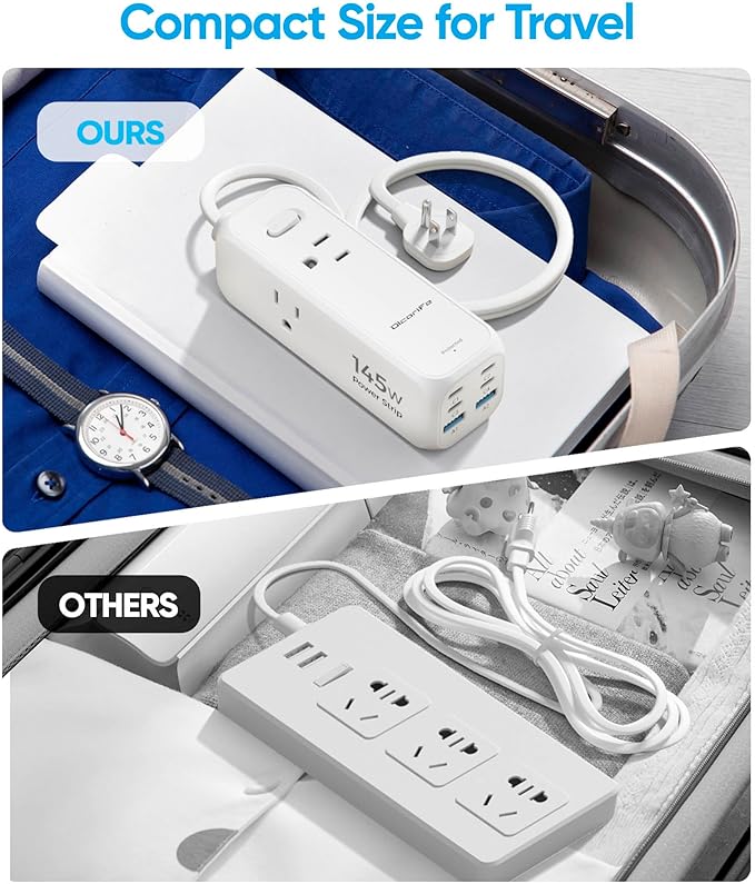 145W USB Power Strip, 5FT Flat Plug Extension Cord with 3 AC Outlets 6 USB Ports(4 USB C&2 USB A), 2000 Joules Surge Protector, Multiple USB Outlet Strip for Home Dorm Travel Essentials