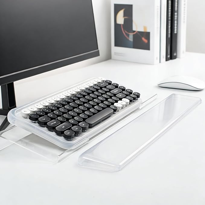 Acrylic Computer Keyboard Stand with Gel Wrist Rest Set,Ergonomic Keyboard Riser for Desk Easy Typing with Gel Keyboard Pad, Anti-Slip Comfort Keyboard Wrist Pad Relief Pain (Clear)
