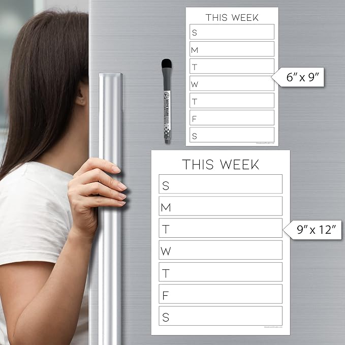 Dry Erase Weekly Calendar Planner Sticker Decal | Removable & Reusable | Magnetic Fine-Tip Marker Included (6 x 9 inches, White)