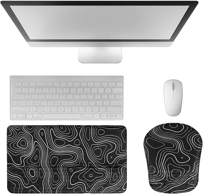 Keyboard Wrist Rest -Ergonomic Mouse Pad- with Carpal Tunnel Pain Relief Massage Bumps and Full Memory Gel Design - Ideal Frequent Computer (Line)