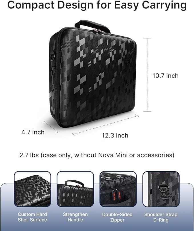 NexiGo Projector Carrying Case for Nova Mini, Hard Travel Case w/Adjustable Strap, Large Capacity Portable Bag Perfectly Fits Nova Mini Projector & Gimbal Stand, Shockproof & Water-Resistant