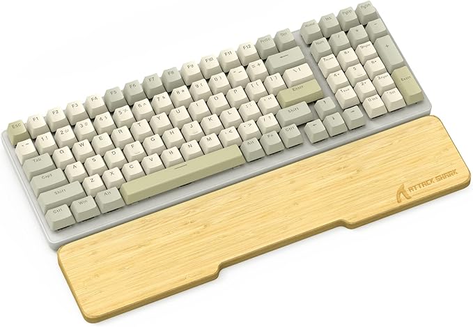 ATTACK SHARK Bamboo Wrist Rest for Computer Keyboard,Ergonomic Hard Palm Rest for Comfortable Typing Pain Relief,Anti-Slip Wrist Support for Office, Gaming, Laptop (98 Key)