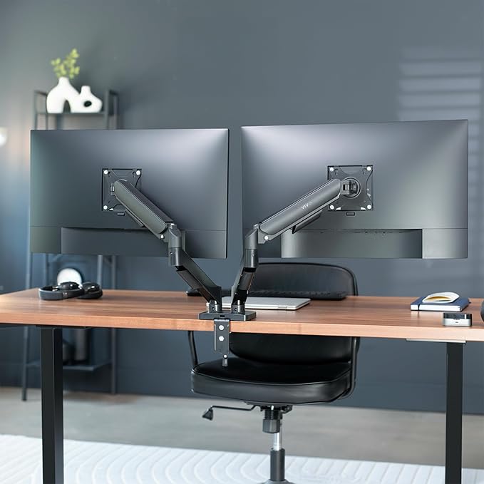 VIVO Dual Monitor Stand, Fully Adjustable Arms for 17 to 32 inch Screens, Mechanical Articulating Desk Mount, Gaming and Office Setups, VESA 75x75, 100x100, Max 19.8 lbs, Classic, Black, STAND-V002O