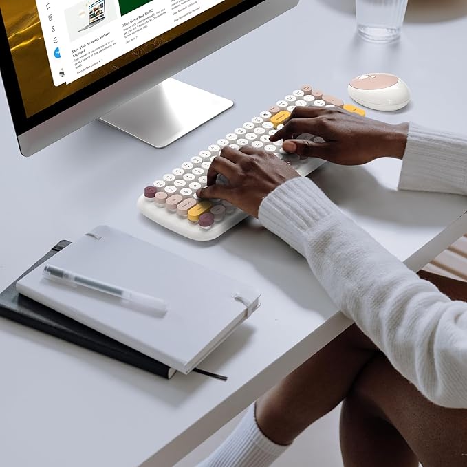 MOFII Wireless Keyboard and Mouse Combo, Full-Size Retro Typewriter-Style Wireless Keyboard with Optical Mouse for Computer/Laptop/Windows/Mac (Off White Colorful)