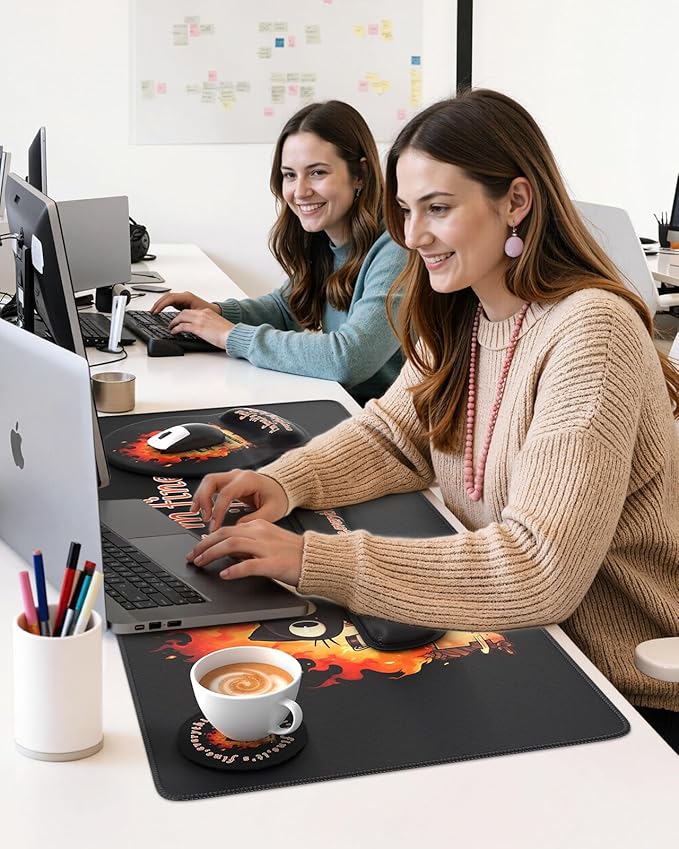 HAOCOO Dumpster Fire Mouse Pad with Wrist Rest, Ergonomic Keyboard Wrist Support, Large Gaming Desk Mat Set, Desk Protector Mat for Office Supplies