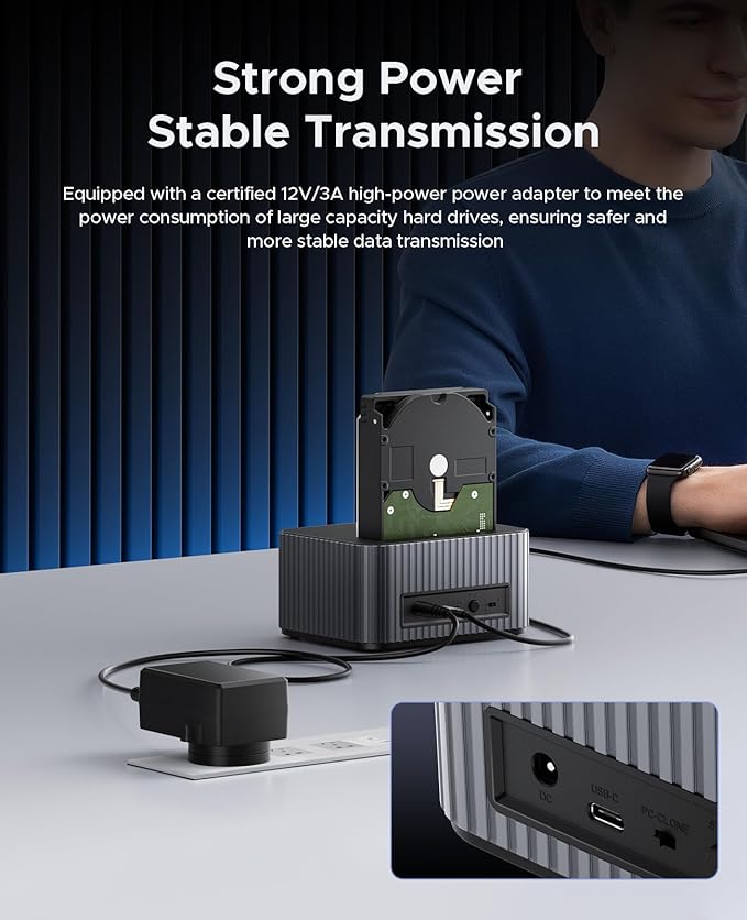 ORICO Hard Drive Docking Station 10Gbps for NVMe SSD & SATA 3.5 HDD with Bidirectional Cloning Type-C Hybrid Docking Station with Independent Aluminum Heat Sink