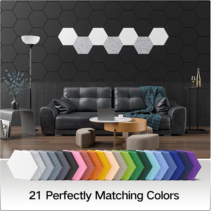 16 Pack Self-Adhesive Acoustic Panels 12" X 10" X 0.4" - Sound Proof Foam Panels for Wall with High Density, Hexagon Design, Flame Resistant, Absorb Noise and Eliminate Echoes(Camel)