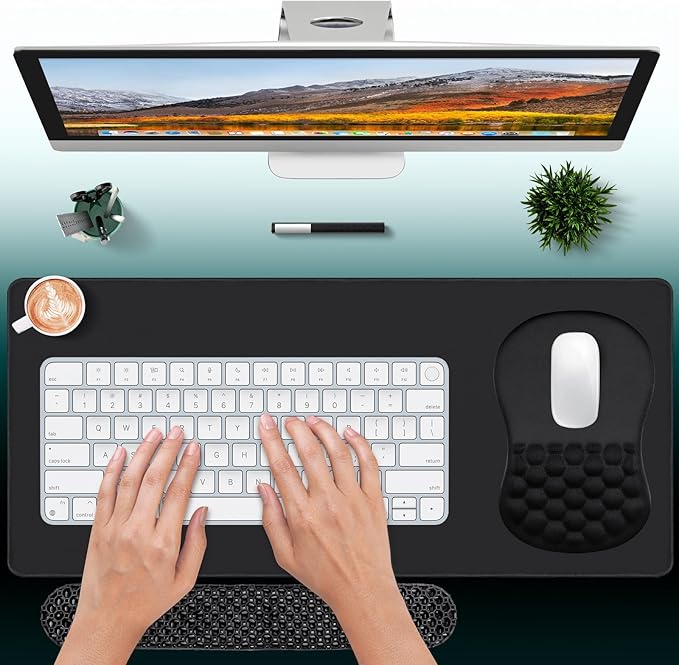 3 in 1 Set Ergonomic Mouse Pad with Wrist Rest, Keyboard Wrist Rest, Non-Slip Desk Pad, Memory Foam Breathable Support for Prolonged Typing and Mouse Use, Relief from Wrist Fatigue Jamboa
