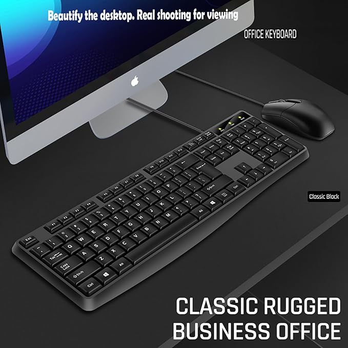 Wired Computer Keyboard, Plug Play USB, Large Number Pad, LED Indicators,Ergonomic, Foldable Stands,Anti-Wear Letters Full Size Keyboard,for Windows Mac PC Laptop-Black