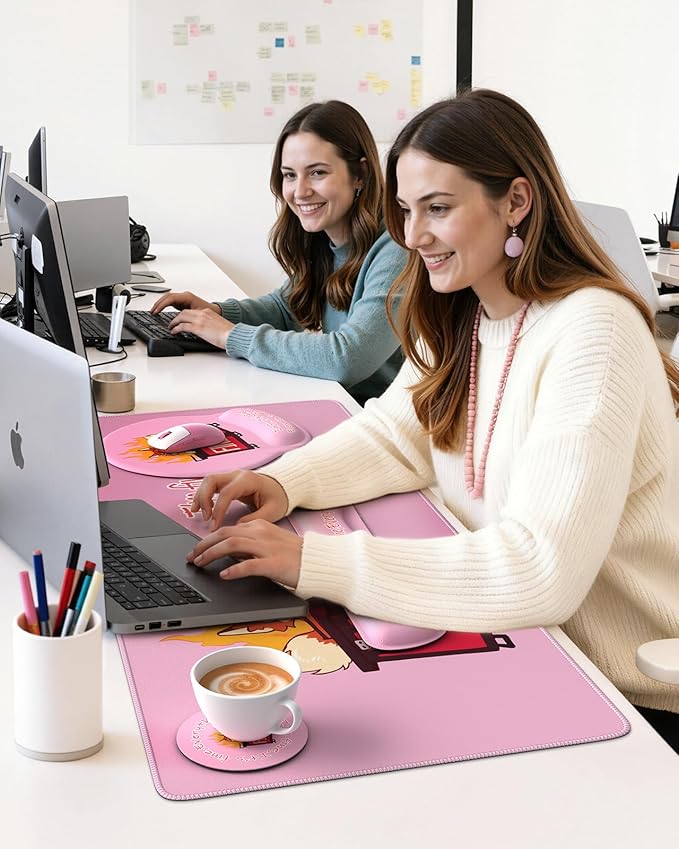 HAOCOO Funny Mouse Pad with Wrist Rest, Ergonomic Mouse Pad with Wrist Support, 4-in-1 Cute Desk Mat Set, Keyboard Wrist Rest, Office Desk Accessories