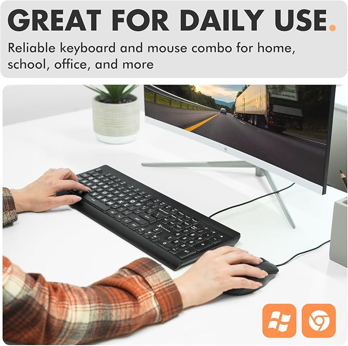 X9 Performance Wired Keyboard and Mouse Combo - Easy to See Backlit Large Print Keyboard Mouse for PC and Windows with 107 Light Up Keys, 7 Color LEDs, USB Wired, 4 DPI Modes
