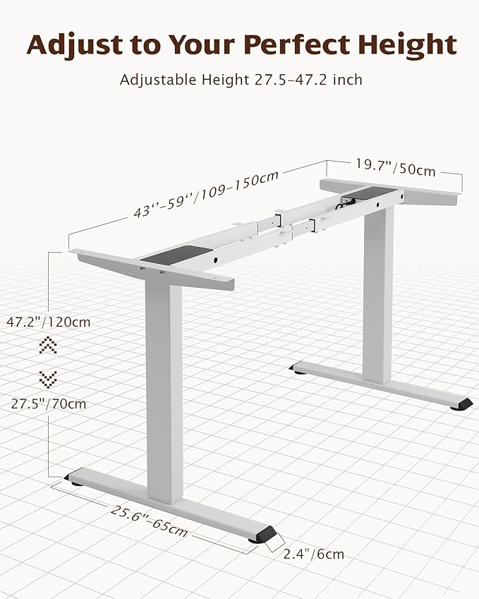 TOPSKY Dual Motor Electric Standing Desk Frame, Height Adjustable Sit Stand Base for Home Office, Fits Table Tops up to 70.8 x 31.5 Inch, 225 lb Capacity (White, Without Stand)