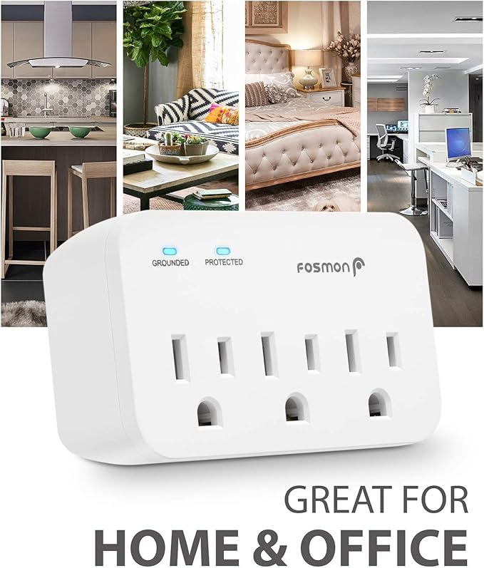 Fosmon Refrigerator Surge Protector, 3 Outlet Heavy Duty Appliance Surge Protector with High Joules for Fridge, Microwave, Washing Machine, Garage Door, 1200J, 1875 Watts, 3 Prong, ETL Listed- 2 Pack