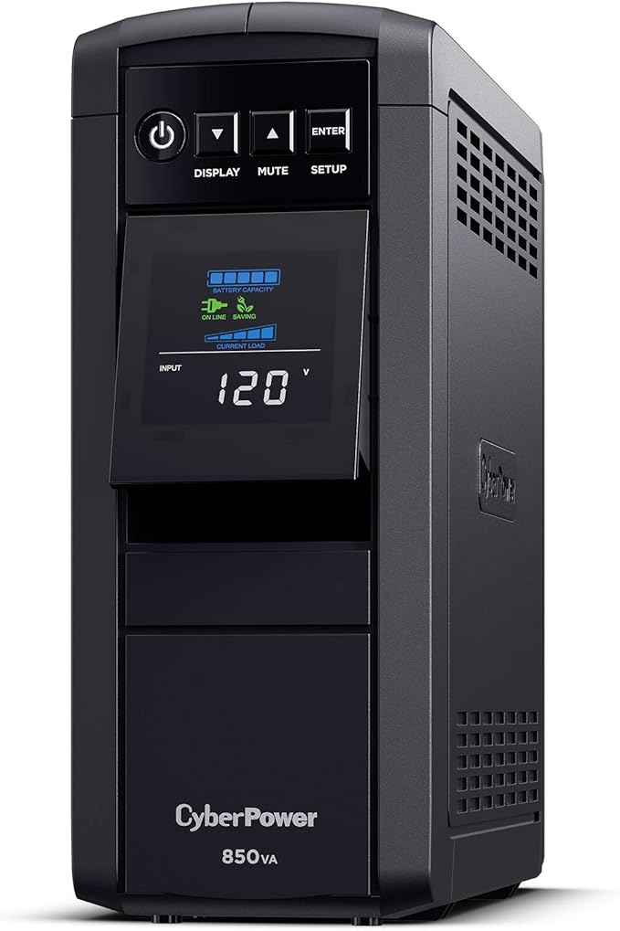 CyberPower CP850PFCLCD PFC Sinewave UPS Battery Backup and Surge Protector, 850VA/510W, 10 Outlets, AVR, Mini-Tower, UL Certified