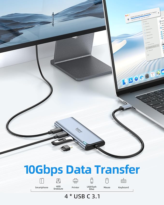 Selore USB-C Video Hub with Dual 4K@60Hz Video Output, 5-in-1 USB-C Splitter with 2 Video Output,10Gbps Data Transfer,100W PD,MST Docking Station Dual Monitor for Win&Mac Laptop iPad Phone (No Driver)